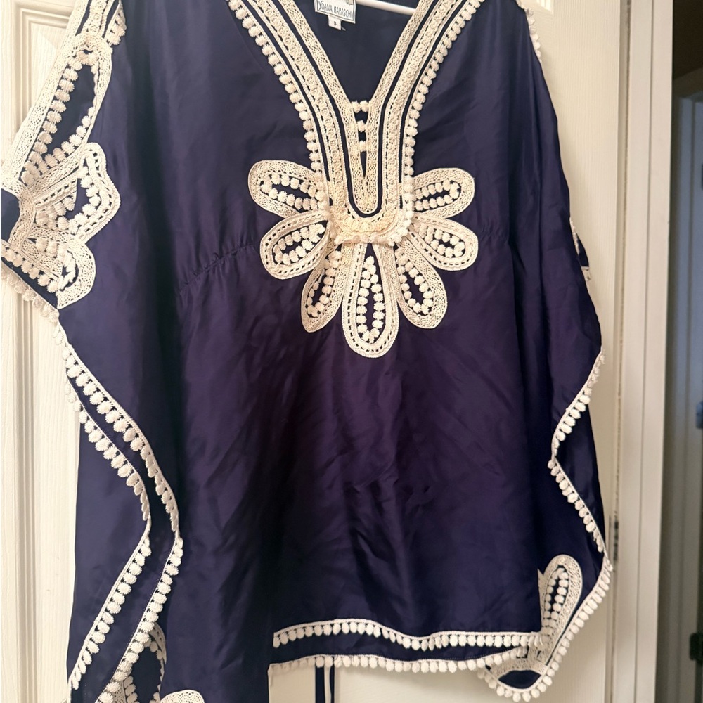 Yoana Baraschi Navy Tunic with Ivory Crochet Trim